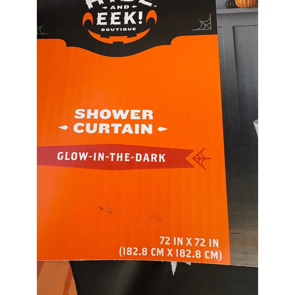 Hyde and Eek Halloween Glow-in-the-Dark Pumpkin Shower Curtain Black 72x72 PEVA